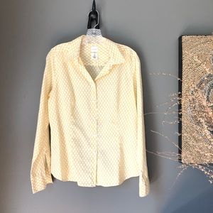 J Crew Pale Yellow Geometric Print Button Down